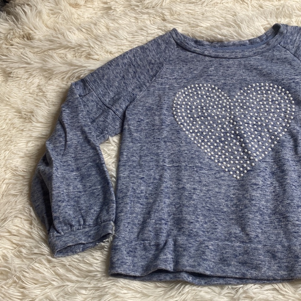 Gap Kid’s Blue Long Sleeve Heart Studded Sweatshirt Girl’s Size Medium - Picture 3 of 10
